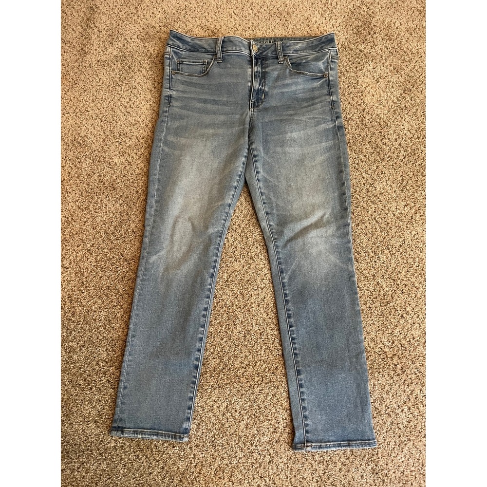 American Eagle Women's Skinny Jeans 12 Short Blue Next Level Stretch Whiskered